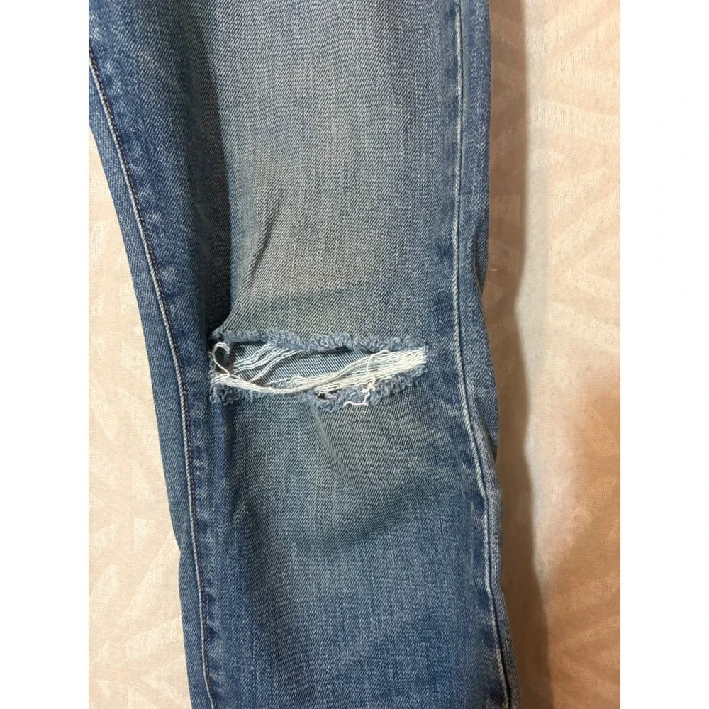 Baldwin Jeans Women's Blue Denim Distressed Knee Straight Leg Jeans Size‎ 28